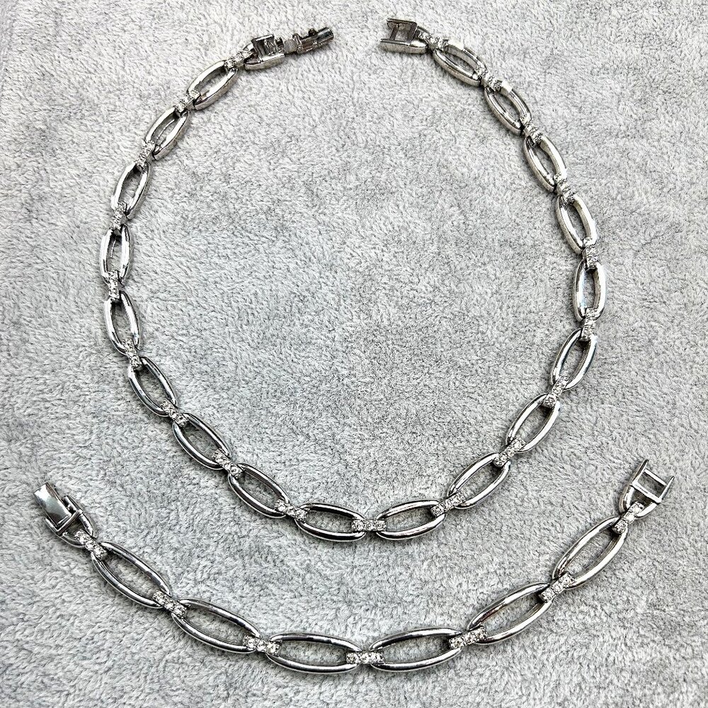 Vintage Nina Ricci Necklace & Bracelet Set Rhodium plated & Swarovski Crystals